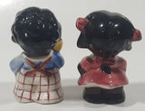 Rare Antique Black Americana Boy and Girl Holding Corn Cobs Cork Plug Ceramic Salt and Pepper Shakers