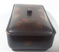 Vintage Japanese Lacquered Dark Brown Black Decorated Wooden Dresser Vanity Lidded Jewelry Trinket Box