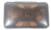 Vintage Japanese Lacquered Dark Brown Black Decorated Wooden Dresser Vanity Lidded Jewelry Trinket Box