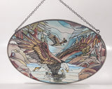 AMIA Jody Bergsma Detailed Bald Eagles Catching Fish Oval Shaped Hand Painted Stained Glass Window Sun Catcher Hanging