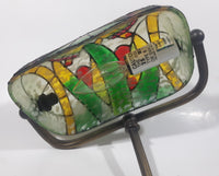 Beautiful Tiffany Style Butterfly Themed Stained Glass and Brass Butterfly Base Banker's Table Lamp Light 9 1/2" Tall