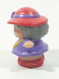 2002 Fisher Price Little People Old Lady Grandma Grandmother with Purse and Red Hat with Purple Dress Toy Figure
