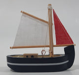 Red And White Sails Black Small Wooden Boat Model 2 3/4" Long