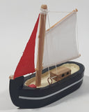 Red And White Sails Black Small Wooden Boat Model 2 3/4" Long