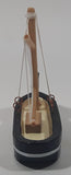 Red And White Sails Black Small Wooden Boat Model 2 3/4" Long