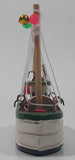 Fishing Trawler Sail Boat Detailed White And Green Small Wooden Boat Model 2 3/4" Long