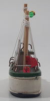 Fishing Trawler Sail Boat Detailed White And Green Small Wooden Boat Model 2 3/4" Long