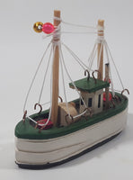 Fishing Trawler Sail Boat Detailed White And Green Small Wooden Boat Model 2 3/4" Long