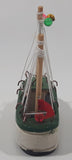 Fishing Trawler Sail Boat Detailed White And Green Small Wooden Boat Model 2 3/4" Long