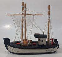 Antigonish Nova Scotia Fishing Trawler Sail Boat Detailed Black and White Wooden Boat Model 5 3/4" Long