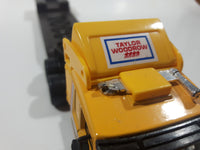 Vintage 1984 Matchbox Super Kings K-117 Bulldozer Transporter Scania T-142 M Semi Tractor Trailer Taylor Woodrow Yellow Brown 1/60 Scale Die Cast Toy Car Vehicle