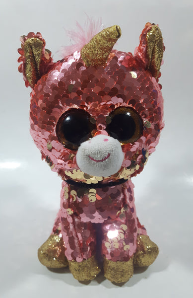 2016 Ty Beanie Boo Sunset The Unicorn Pink Sequin Covered 8" Tall Toy Stuffed Plush