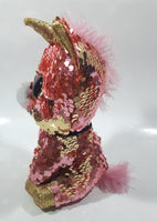 2016 Ty Beanie Boo Sunset The Unicorn Pink Sequin Covered 8" Tall Toy Stuffed Plush