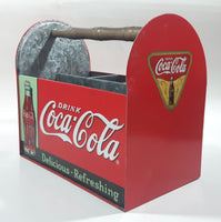Drink Coca Cola Delicious Refreshing Galvanized Metal Drink Carrying Case with Wood Handle