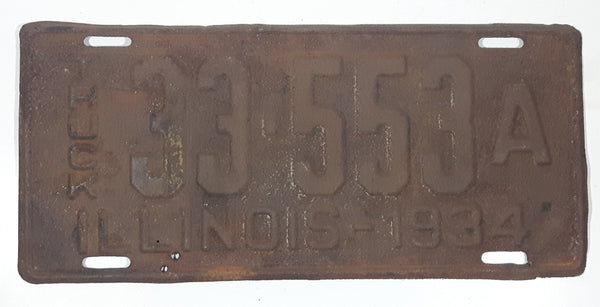 Antique 1934 Illinois Truck Metal Vehicle License Plate Tag 33 553 A