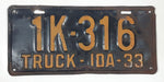 Antique 1933 Idaho Truck Metal Vehicle License Plate Tag 1K 316