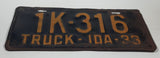 Antique 1933 Idaho Truck Metal Vehicle License Plate Tag 1K 316