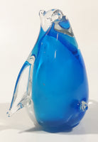 Vintage Cobalt Blue and Clear Penguin 4 1/4" Tall Art Glass Figurine
