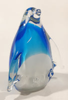 Vintage Cobalt Blue and Clear Penguin 4 1/4" Tall Art Glass Figurine