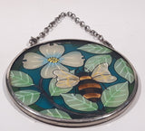 AMIA Bee with White Flower and Leaves Small 3 1/2" Painted Stained Glass Suncatcher