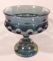 Vintage Indiana Blue Purple Iridescent Rainbow 5 1/4" Tall Carnival Glass Pedestal Style Thumbprint Compote Candy Dish