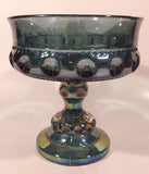 Vintage Indiana Blue Purple Iridescent Rainbow 5 1/4" Tall Carnival Glass Pedestal Style Thumbprint Compote Candy Dish