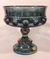 Vintage Indiana Blue Purple Iridescent Rainbow 5 1/4" Tall Carnival Glass Pedestal Style Thumbprint Compote Candy Dish