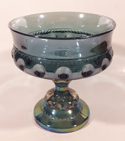 Vintage Indiana Blue Purple Iridescent Rainbow 5 1/4" Tall Carnival Glass Pedestal Style Thumbprint Compote Candy Dish