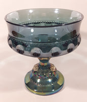 Vintage Indiana Blue Purple Iridescent Rainbow 5 1/4" Tall Carnival Glass Pedestal Style Thumbprint Compote Candy Dish