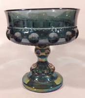 Vintage Indiana Blue Purple Iridescent Rainbow 5 1/4" Tall Carnival Glass Pedestal Style Thumbprint Compote Candy Dish