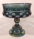 Vintage Indiana Blue Purple Iridescent Rainbow 5 1/4" Tall Carnival Glass Pedestal Style Thumbprint Compote Candy Dish