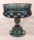 Vintage Indiana Blue Purple Iridescent Rainbow 5 1/4" Tall Carnival Glass Pedestal Style Thumbprint Compote Candy Dish