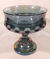 Vintage Indiana Blue Purple Iridescent Rainbow 5 1/4" Tall Carnival Glass Pedestal Style Thumbprint Compote Candy Dish