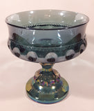 Vintage Indiana Blue Purple Iridescent Rainbow 5 1/4" Tall Carnival Glass Pedestal Style Thumbprint Compote Candy Dish