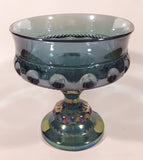 Vintage Indiana Blue Purple Iridescent Rainbow 5 1/4" Tall Carnival Glass Pedestal Style Thumbprint Compote Candy Dish