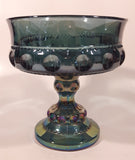 Vintage Indiana Blue Purple Iridescent Rainbow 5 1/4" Tall Carnival Glass Pedestal Style Thumbprint Compote Candy Dish