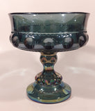 Vintage Indiana Blue Purple Iridescent Rainbow 5 1/4" Tall Carnival Glass Pedestal Style Thumbprint Compote Candy Dish