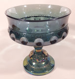 Vintage Indiana Blue Purple Iridescent Rainbow 5 1/4" Tall Carnival Glass Pedestal Style Thumbprint Compote Candy Dish