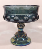 Vintage Indiana Blue Purple Iridescent Rainbow 5 1/4" Tall Carnival Glass Pedestal Style Thumbprint Compote Candy Dish