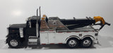 New Ray Peterbilt Heavy Duty Tow Truck Black and Chrome 1/32 Scale Die Cast Toy Car Vehicle 12 1/2" Long