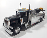 New Ray Peterbilt Heavy Duty Tow Truck Black and Chrome 1/32 Scale Die Cast Toy Car Vehicle 12 1/2" Long