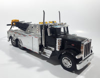 New Ray Peterbilt Heavy Duty Tow Truck Black and Chrome 1/32 Scale Die Cast Toy Car Vehicle 12 1/2" Long