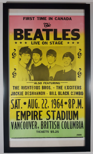 Vintage 1964 The Beatles Live On Stage First Time In Canada Vancouver British Columbia 14" x 22" Framed Music Poster