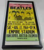 Vintage 1964 The Beatles Live On Stage First Time In Canada Vancouver British Columbia 14" x 22" Framed Music Poster