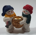 Snowmen Holding Basket 3 1/4" Tall Heavy Resin Candle Holder