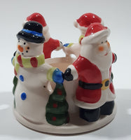 Santa Claus and Snowmen 3" Tall Ceramic Candle Holder