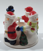 Santa Claus and Snowmen 3" Tall Ceramic Candle Holder