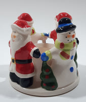 Santa Claus and Snowmen 3" Tall Ceramic Candle Holder