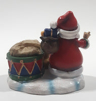 Santa Claus with Teddy Bear and Drum 3 1/4" Tall Resin Candle Holder