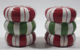 GKAO Red and Green Christmas Candy Cane Pattern 3" Tall Ceramic Salt and Pepper Shaker Set